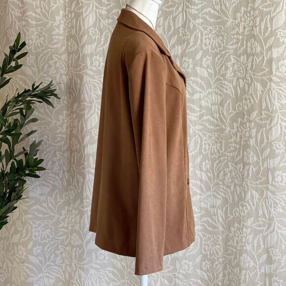 Vintage 90s Briggs New York Tan Faux Suede Blazer Monica Geller Whimsygoth Sz 10 - Picture 4 of 8